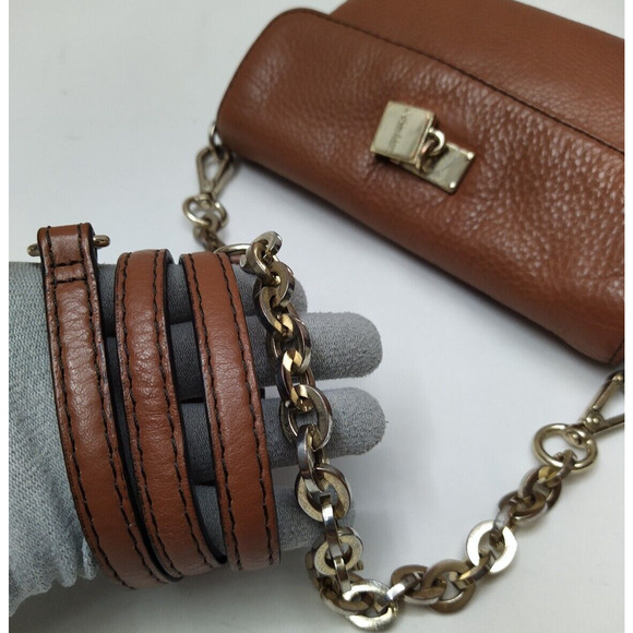 Calvin Klein Brown Pebbled Leather Chain Strap Flap Closure Small Crossbody Bag - Picture 4 of 16